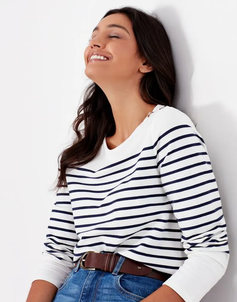 Joules Seacombe Bretton Shoulder Button Top Blue Stripe-1